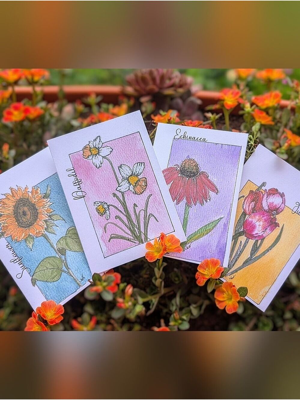Handcrafted 3.5x5 Floral Watercolor Notecards - Set of 16